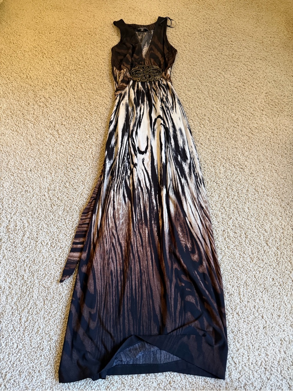 R&M Richards Brown and Black Animal-Print Sleeveless Maxi Dress